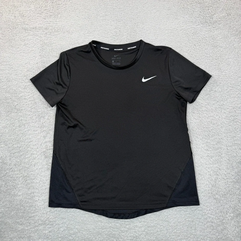 Nike Running Dri-FIT Shirt Womens Medium Black Mesh Back Short Sleeve Top